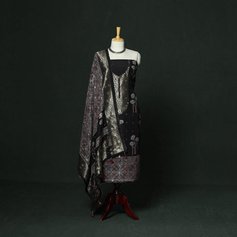 Kutch hand block ajrakh print natural dyed dola silk zari
