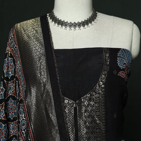 Kutch hand block ajrakh print natural dyed dola silk zari