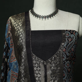 Kutch hand block ajrakh print natural dyed dola silk zari