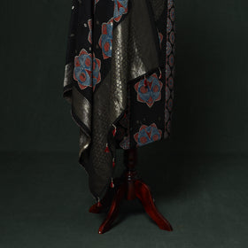 Kutch hand block ajrakh print natural dyed dola silk zari