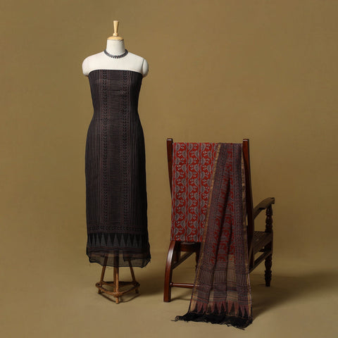 Kutch hand natural dyed kota doria cotton 3pc unstitched