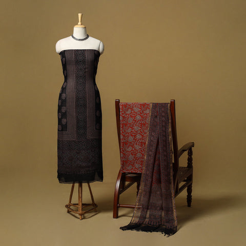 Kutch hand natural dyed kota doria cotton 3pc unstitched