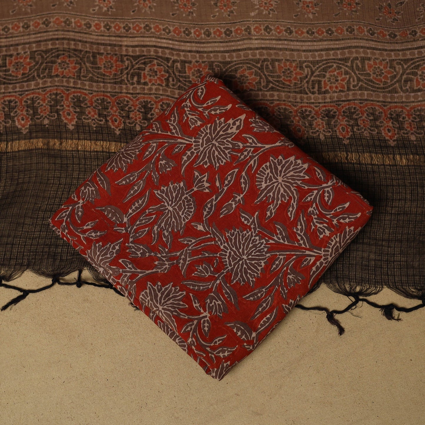 Kutch hand natural dyed kota doria cotton 3pc unstitched