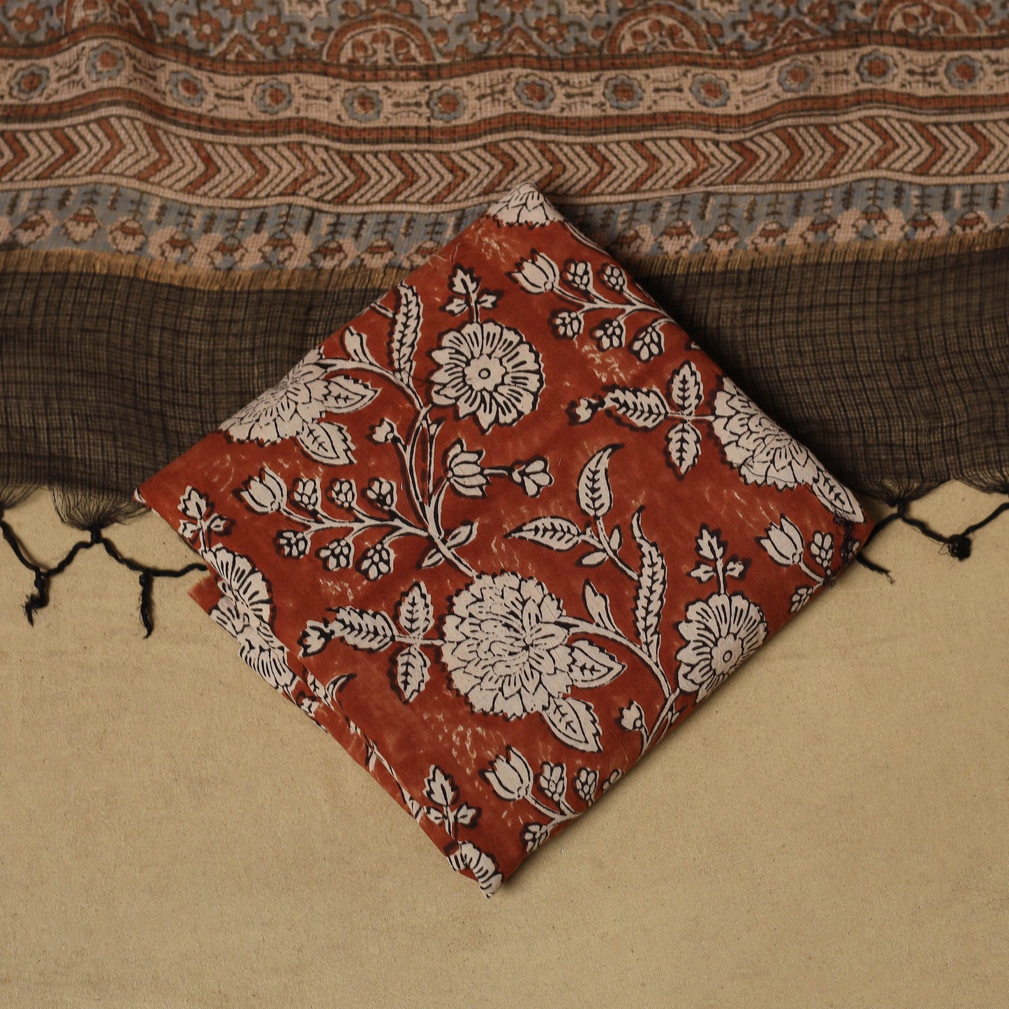 Kutch hand natural dyed kota doria cotton 3pc unstitched