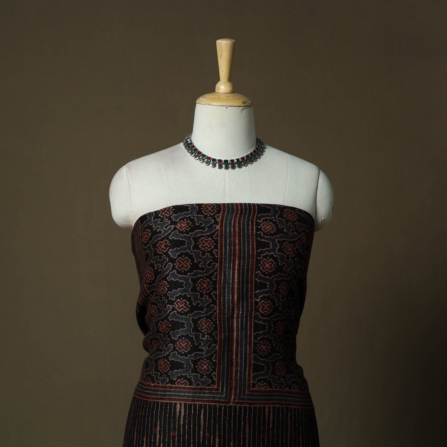Kutch hand block ajrakh print natural dyed linen 2pc