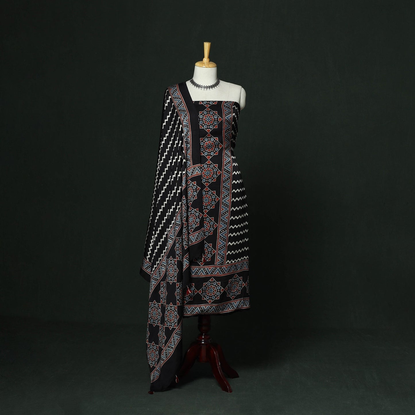 Kutch hand block ajrakh print natural dyed modal silk 2pc