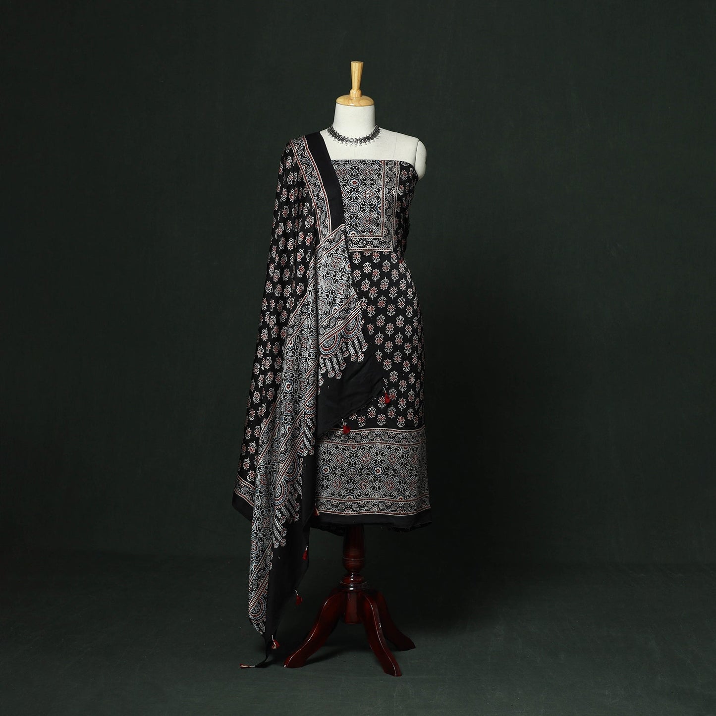 Kutch hand block ajrakh print natural dyed modal silk 2pc