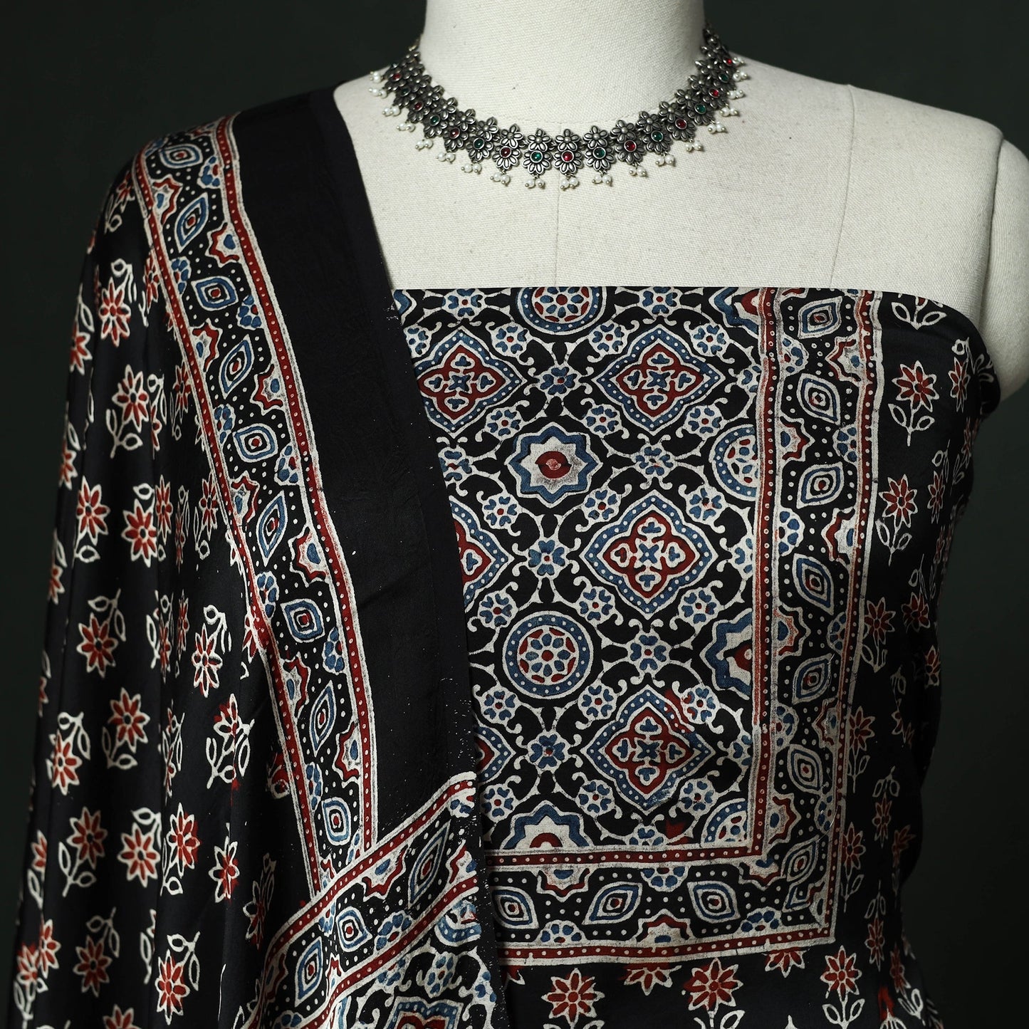 Kutch hand block ajrakh print natural dyed modal silk 2pc