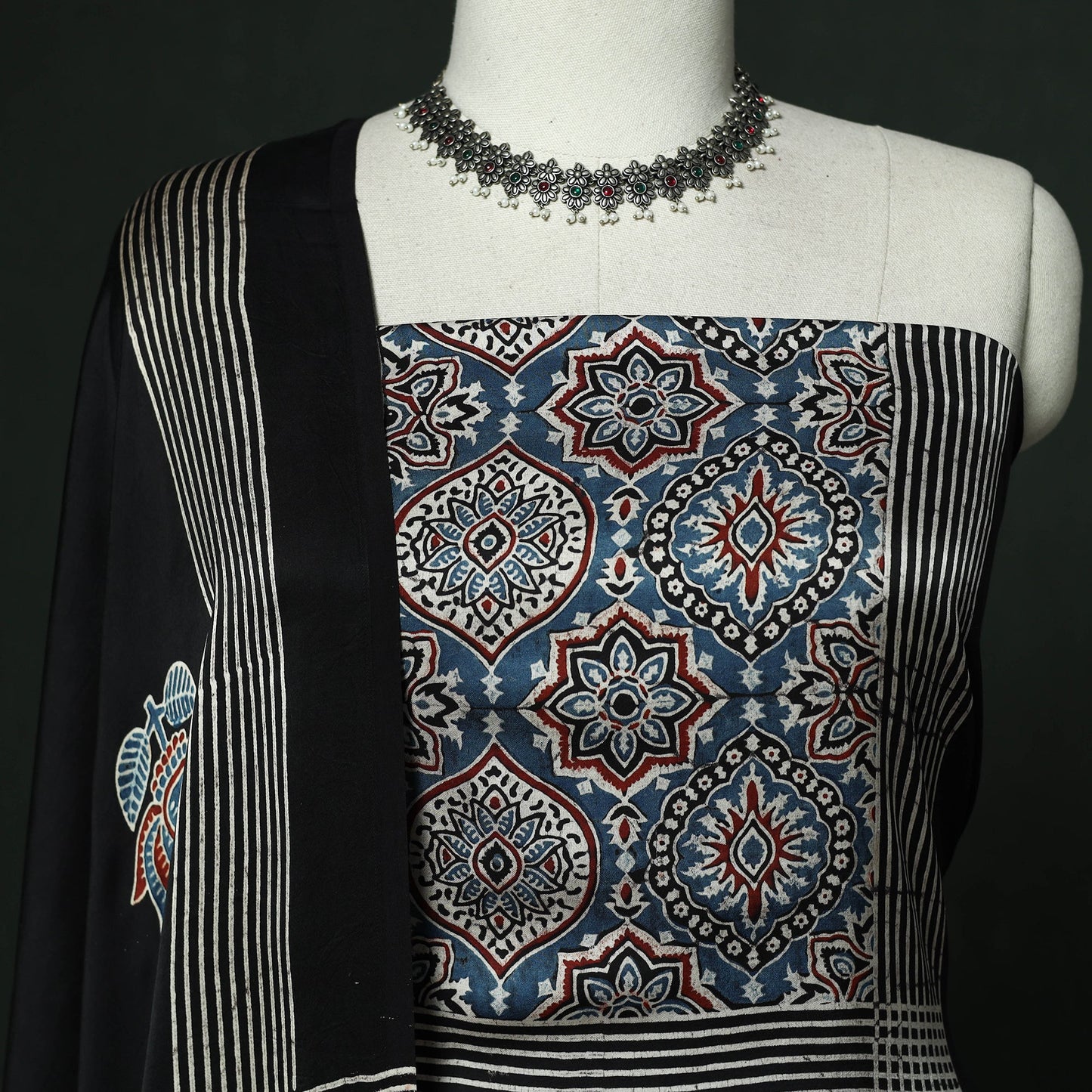 Kutch hand block ajrakh print natural dyed modal silk 2pc