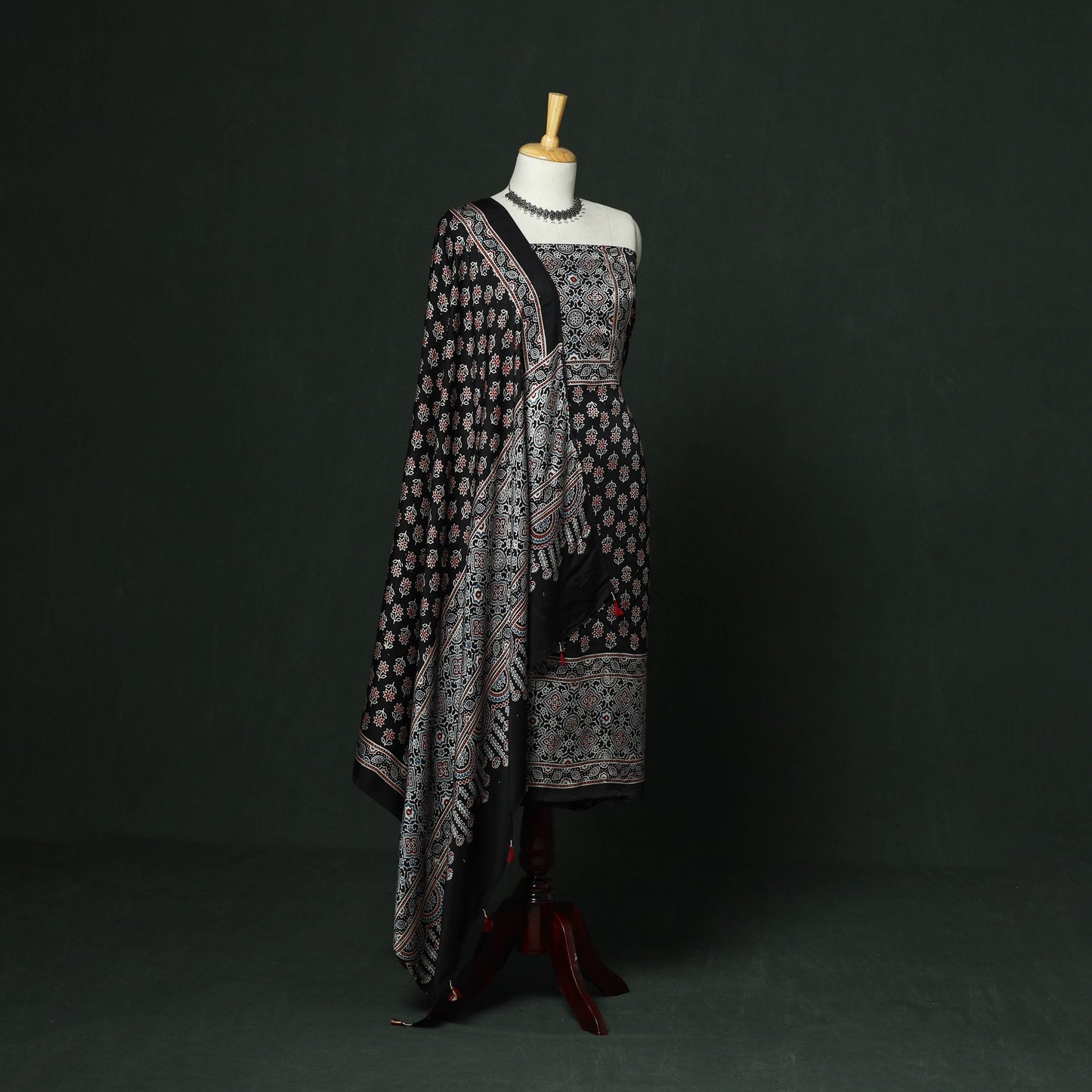 Kutch hand block ajrakh print natural dyed modal silk 2pc