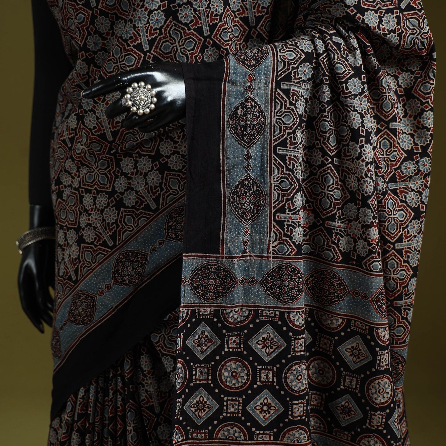 Kutch hand block print natural dyed pure mul cotton ajrakh