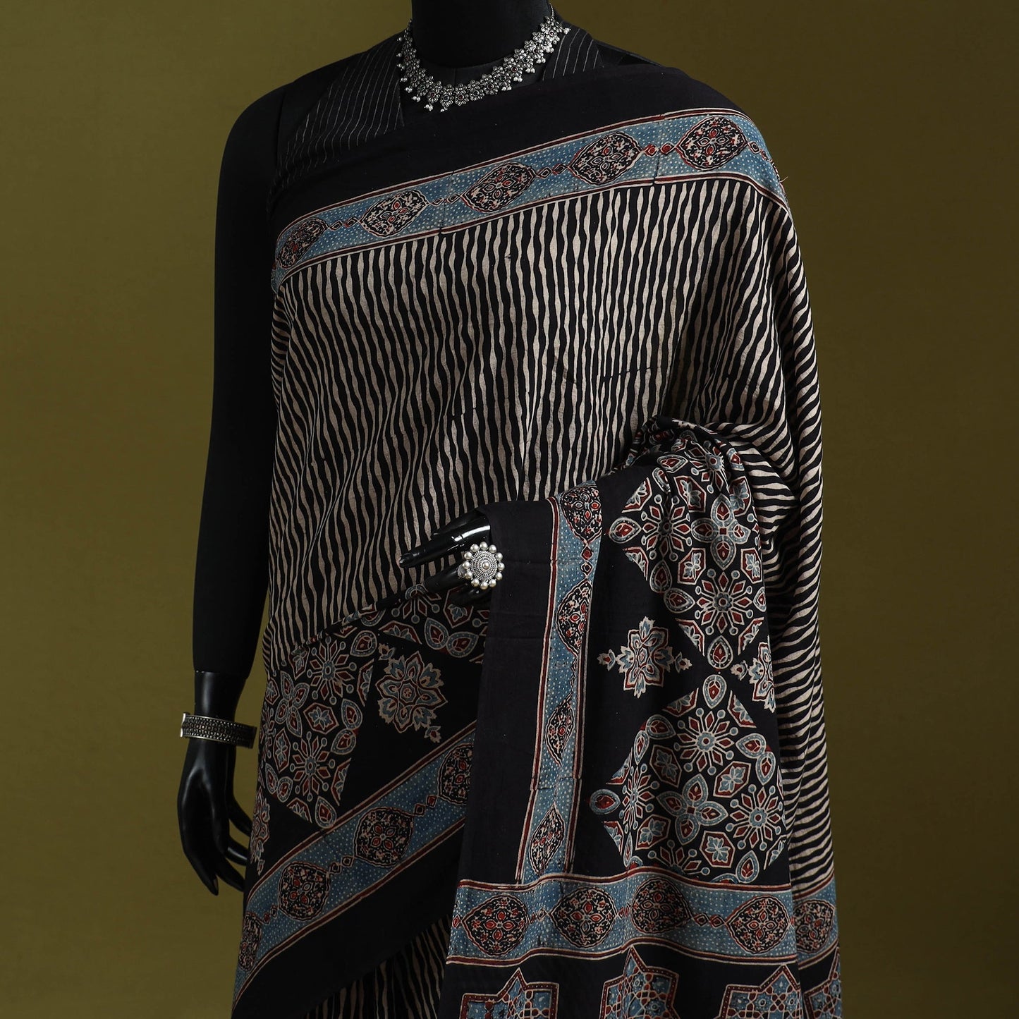 Kutch hand block print natural dyed pure mul cotton ajrakh