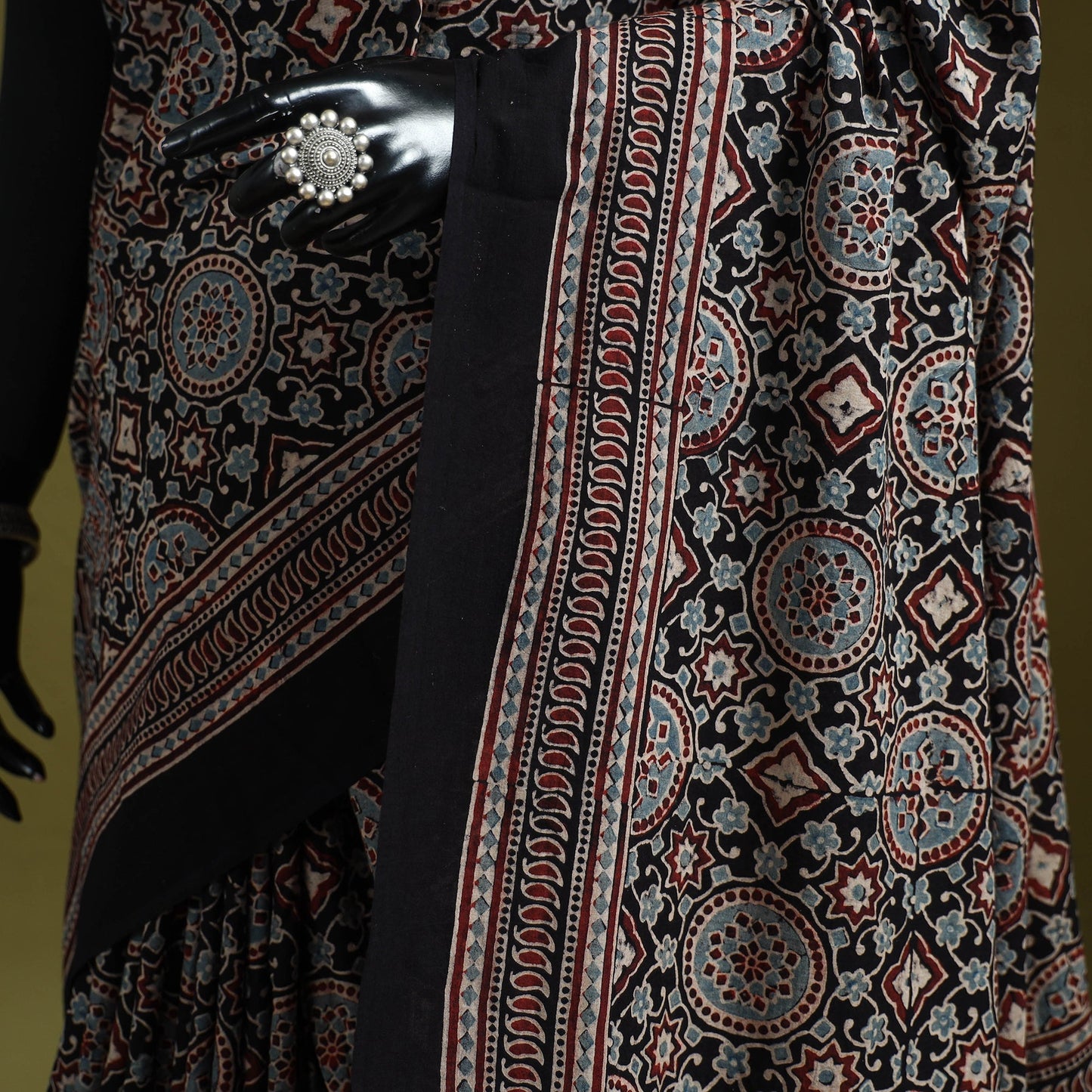 Kutch hand block print natural dyed pure mul cotton ajrakh