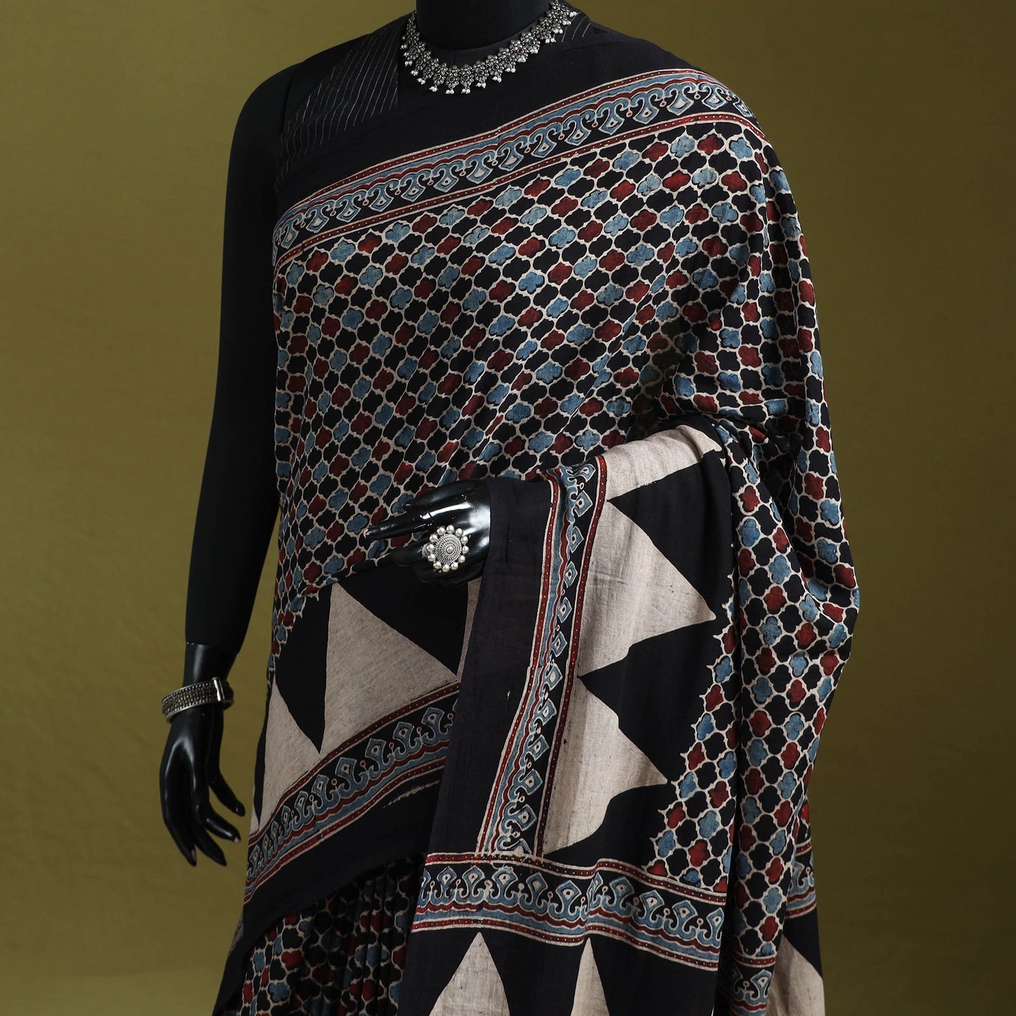 Kutch hand block print natural dyed pure mul cotton ajrakh
