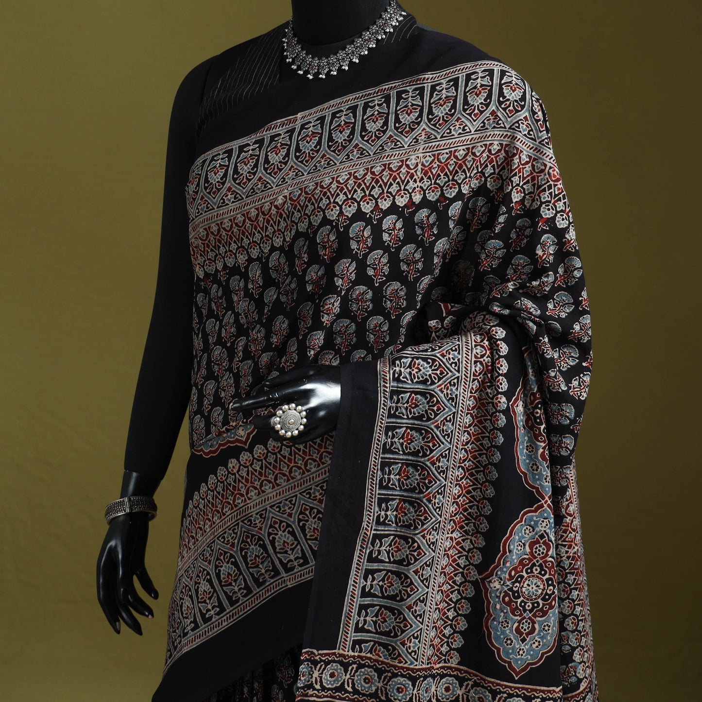 Kutch hand block print natural dyed pure mul cotton ajrakh