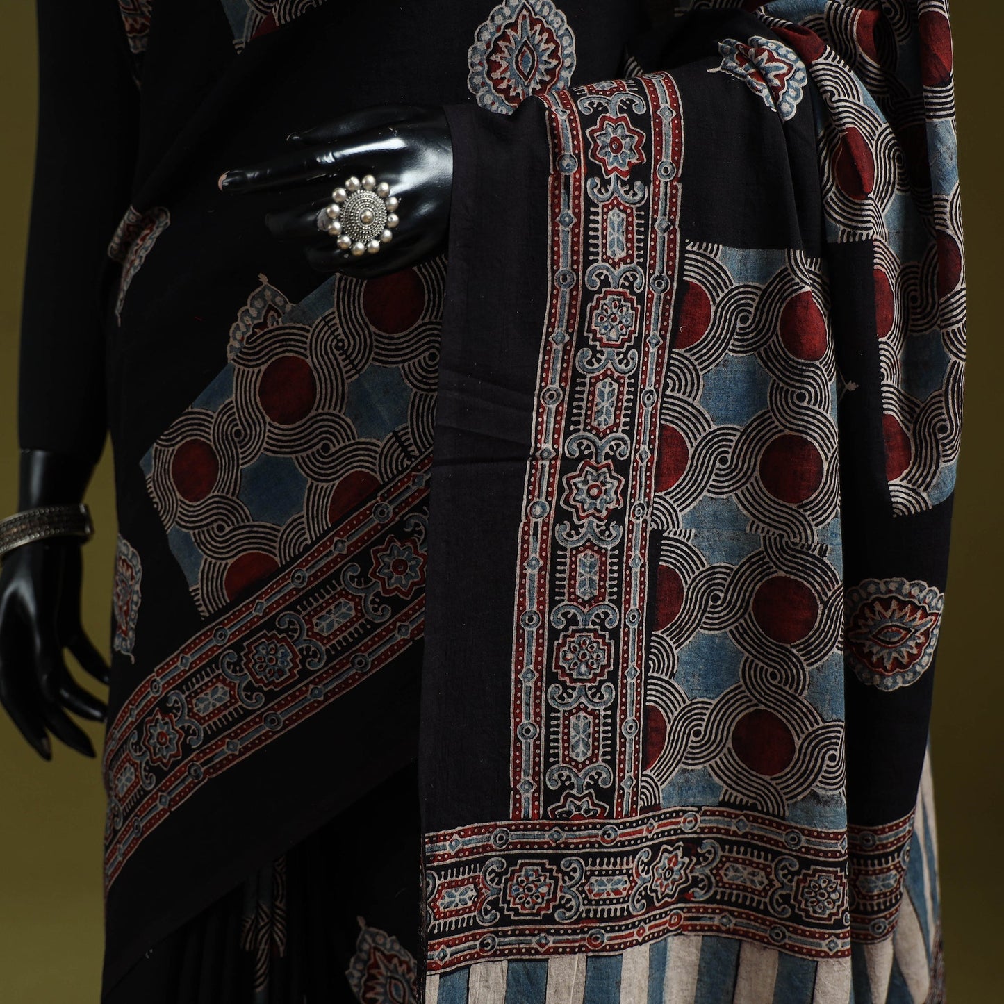 Kutch hand block print natural dyed pure mul cotton ajrakh
