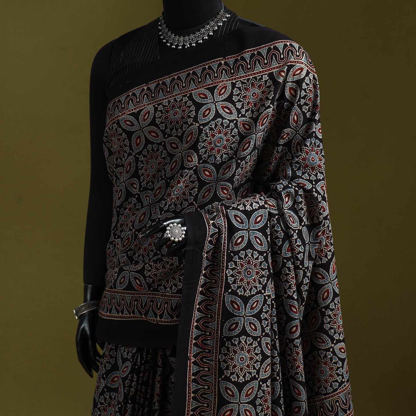 Kutch hand block print natural dyed pure mul cotton ajrakh