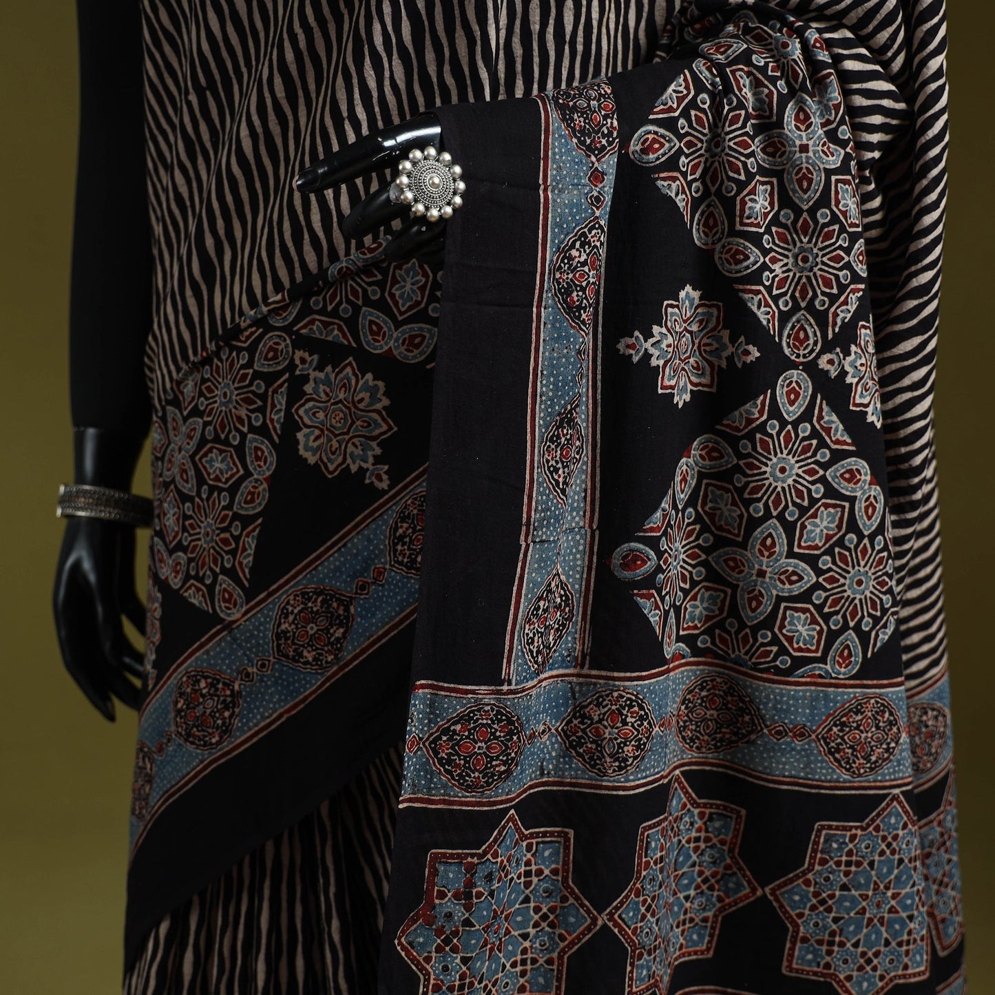 Kutch hand block print natural dyed pure mul cotton ajrakh