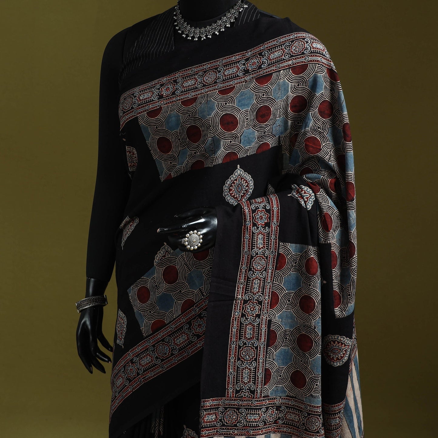 Kutch hand block print natural dyed pure mul cotton ajrakh