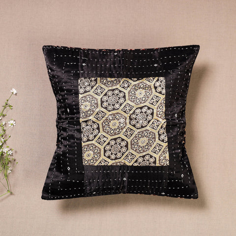  Kutch Embroidered Ajrakh Mashru Silk Cushion Cover (12 x 12 in) 