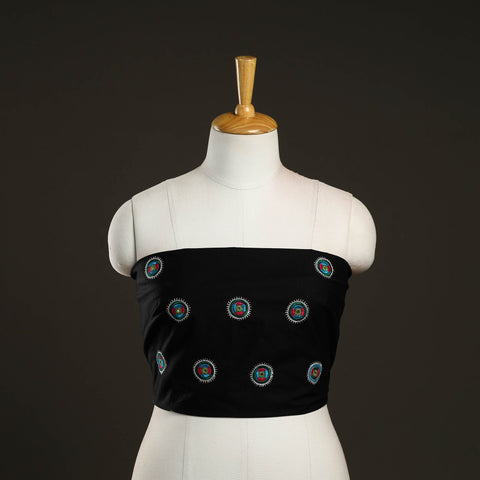Black - kutch hand embroidery cotton blouse piece 72