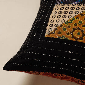 Black Kutch Embroidered Ajrakh Cotton Cushion Cover