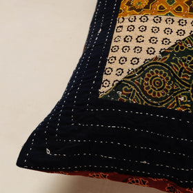 Black Kutch Embroidered Ajrakh Cotton Cushion Cover