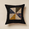 Black Kutch Embroidered Ajrakh Cotton Cushion Cover