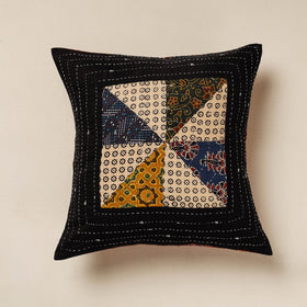 Black Kutch Embroidered Ajrakh Cotton Cushion Cover