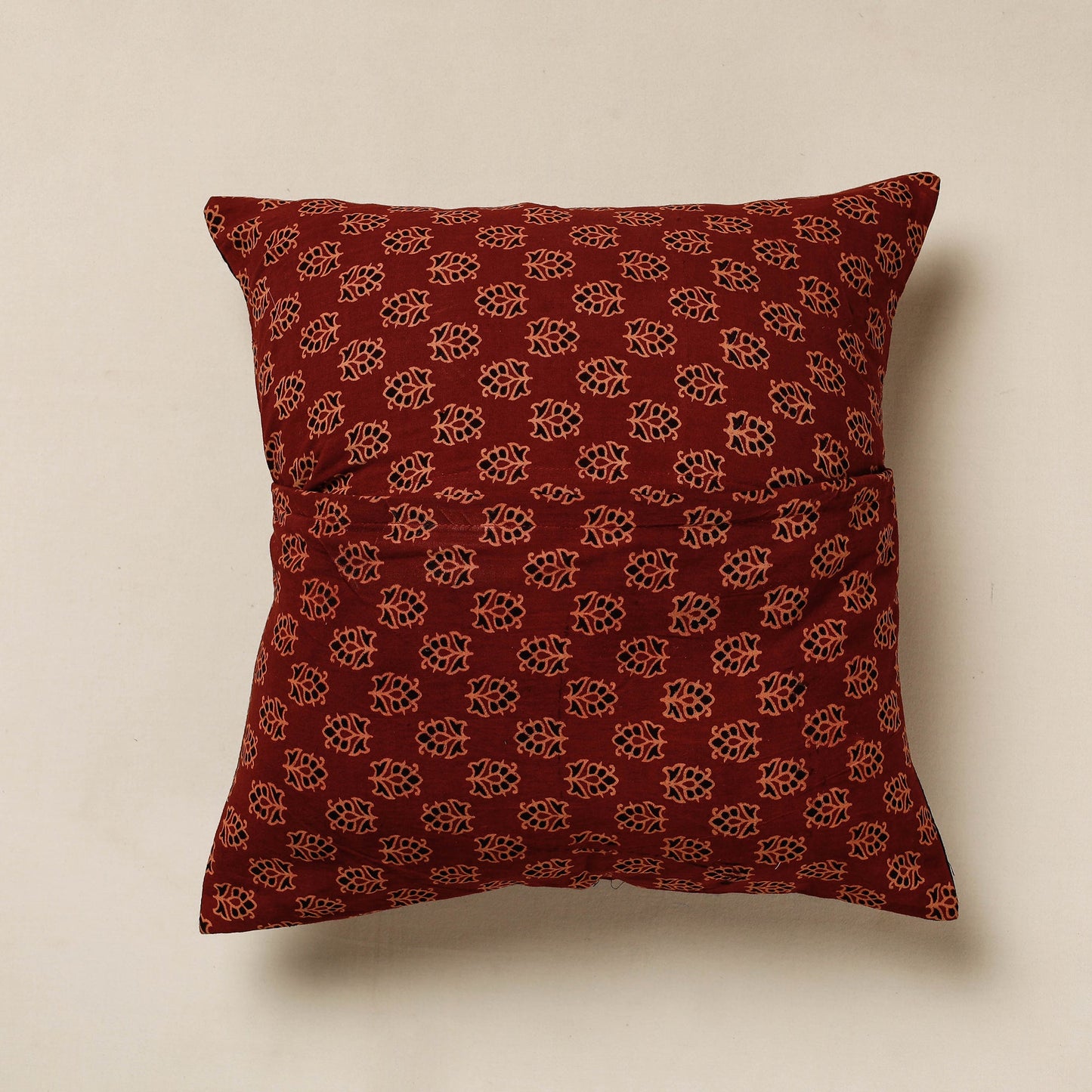 Black Kutch Embroidered Ajrakh Cotton Cushion Cover