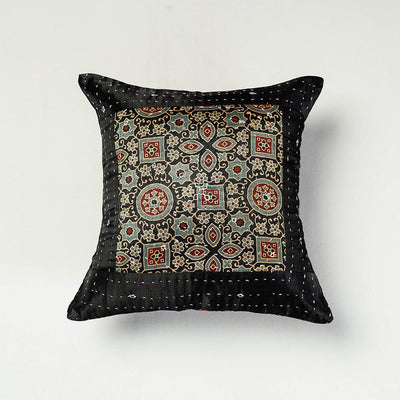  Kutch Embroidered Ajrakh Mashru Silk Cushion Cover (12 x 12 in) 