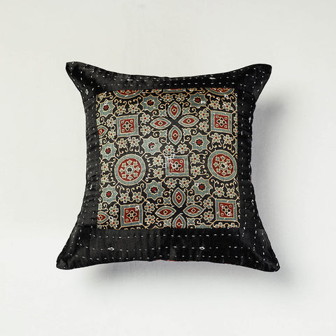  Kutch Embroidered Ajrakh Mashru Silk Cushion Cover (12 x 12 in) 