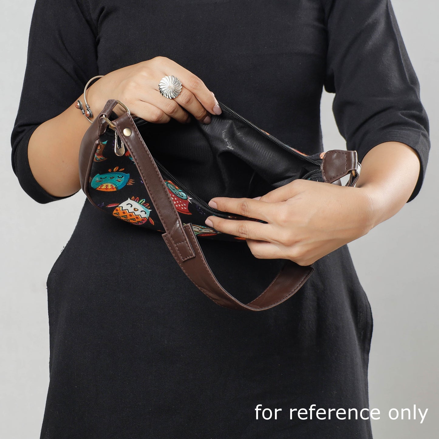 Black Kutch Handcrafted Silk Black Shoulder Bag