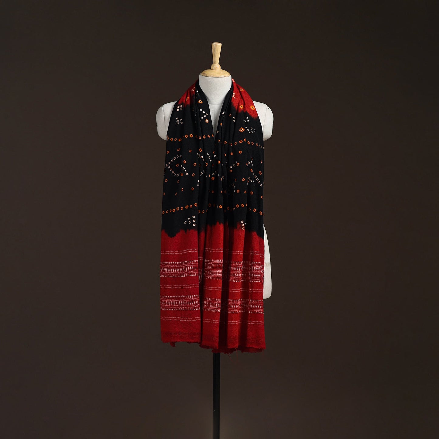 Kutch handwoven bandhani merino wool shawl 01 - handcrafted