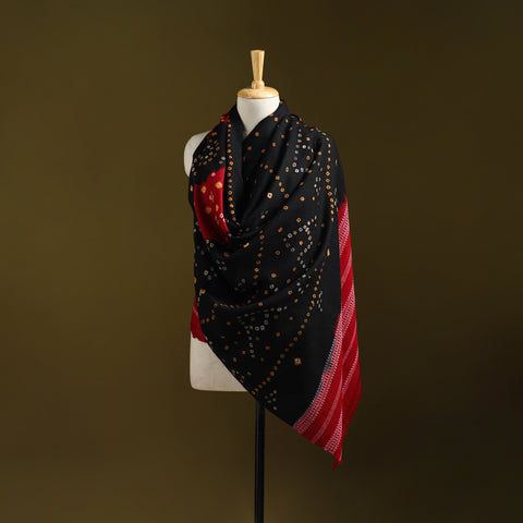 Kutch handwoven bandhani merino wool shawl 22 - handcrafted