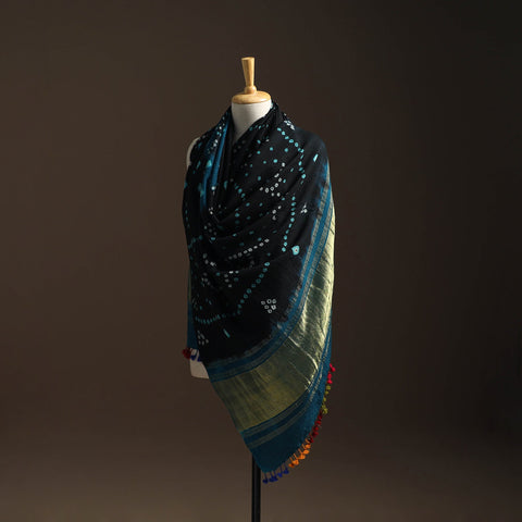 Kutch handwoven bandhani woolen shawl with zari border 55