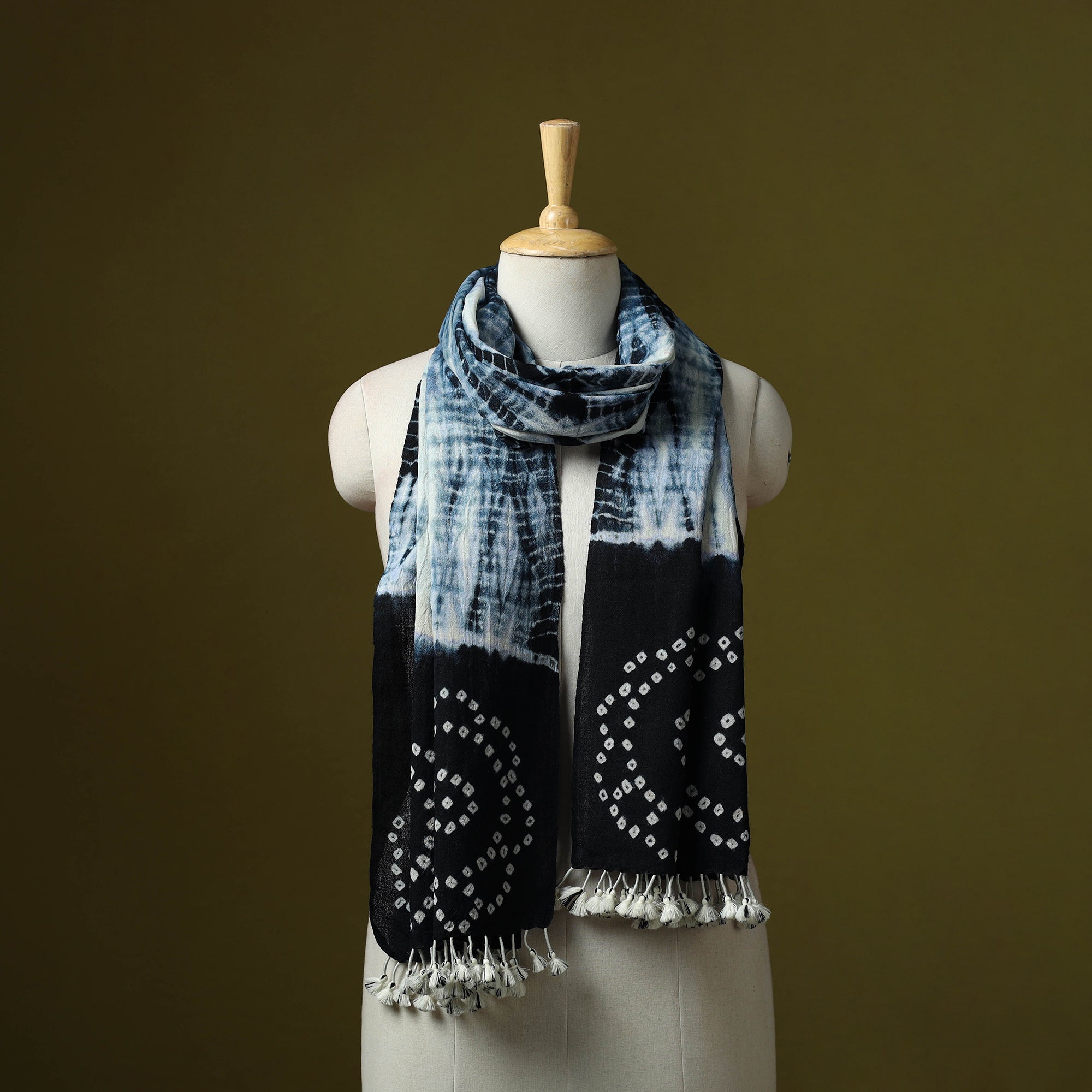 Black Kutch Handwoven Merino Wool Shibori & Bandhani Stole