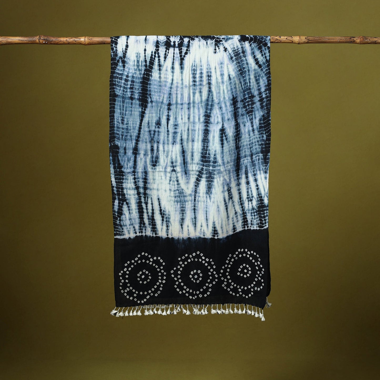 Kutch handwoven merino wool shibori & bandhani stole 47