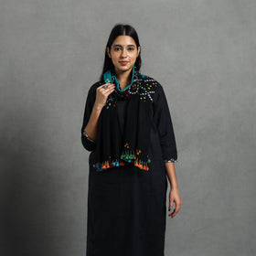  Black Kutch Handwoven Merino Wool Bandhani Stole 
