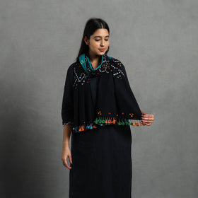  Black Kutch Handwoven Merino Wool Bandhani Stole 