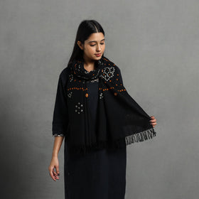  Black Kutch Handwoven Merino Wool Bandhani Stole 