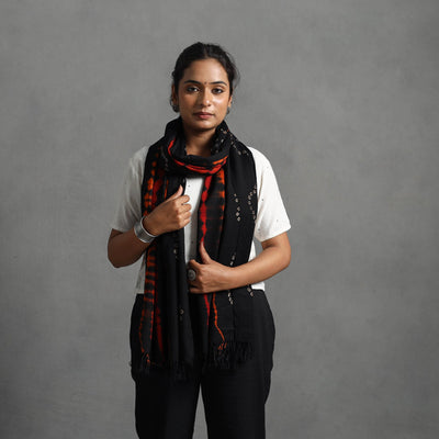 Black - kutch handwoven woolen shibori & bandhani stole 31