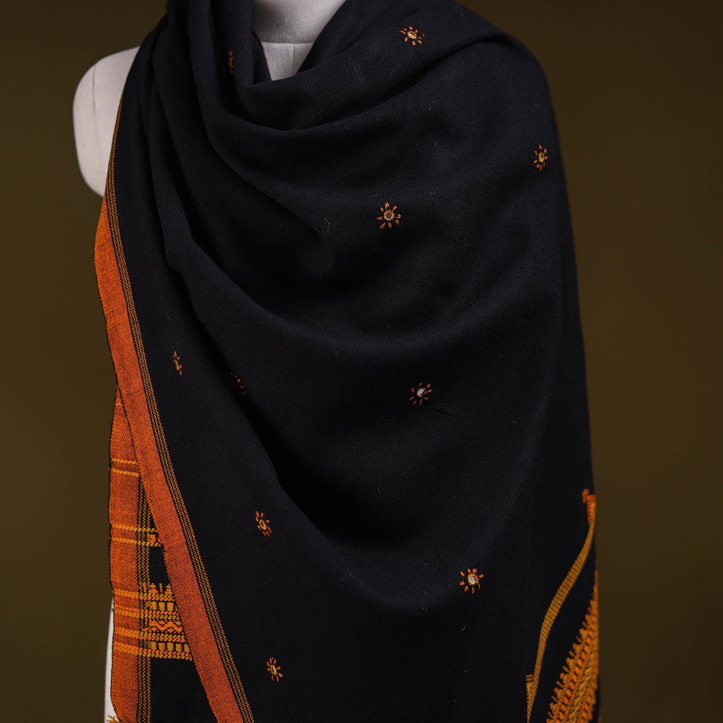 Black - kutch bhujodi handwoven mirror work acrylic wool