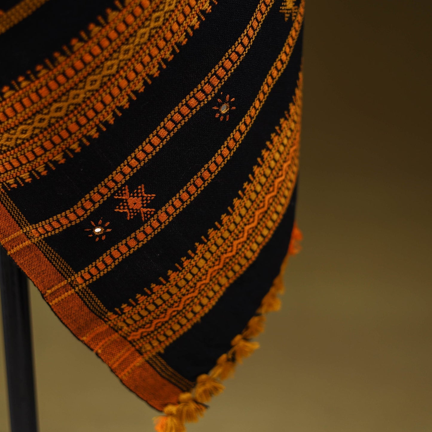 Black - kutch bhujodi handwoven mirror work acrylic wool