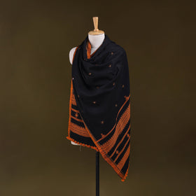 Black - kutch handwoven mirror work acrylic wool shawl 171