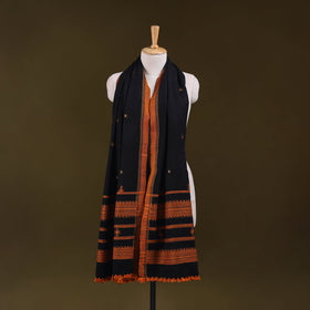 Black - kutch handwoven mirror work acrylic wool shawl 171