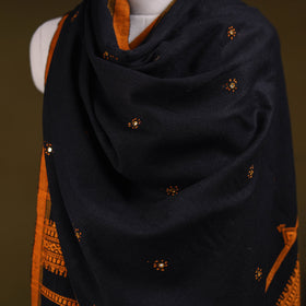 Black - kutch handwoven mirror work acrylic wool shawl 171