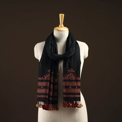 Kutch handwoven mirror work merino wool embroidered stole