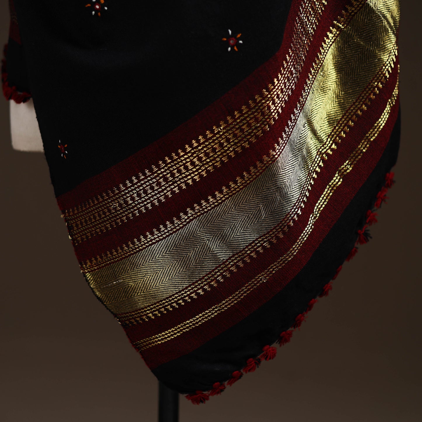 Kutch handwoven zari & mirror work acrylic wool shawl 27