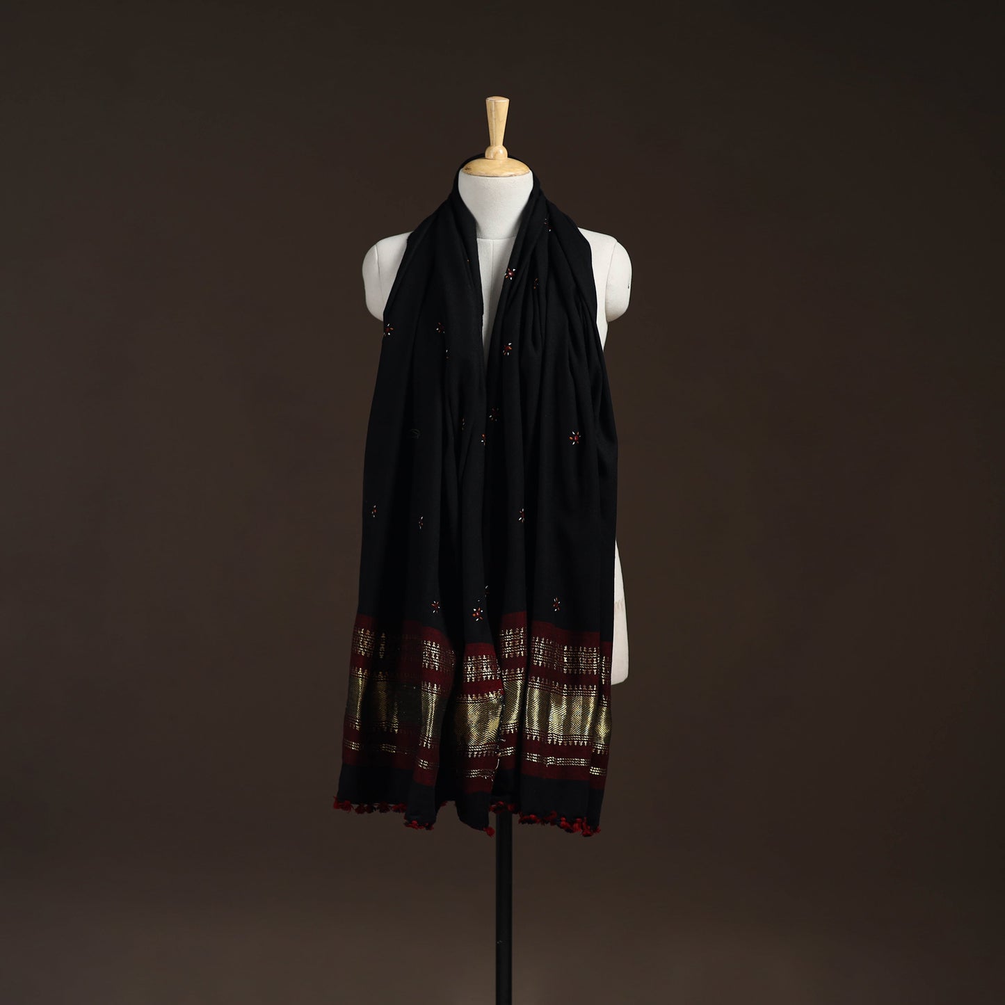 Kutch handwoven zari & mirror work acrylic wool shawl 27